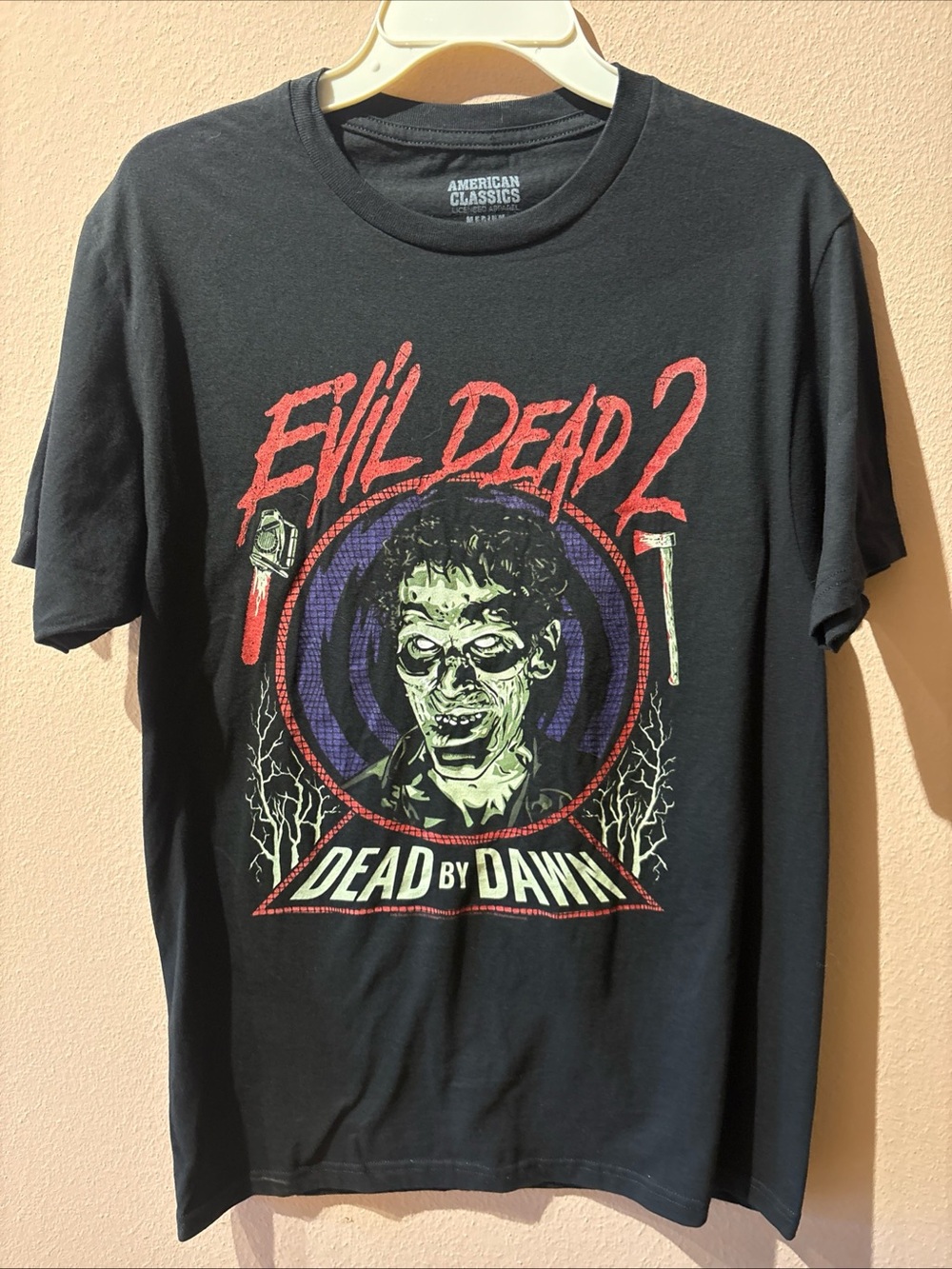 EVIL DEAD 2 Evil Ash Dead By Dawn Zombie Black T-Shirt Horror Movie Adult medium